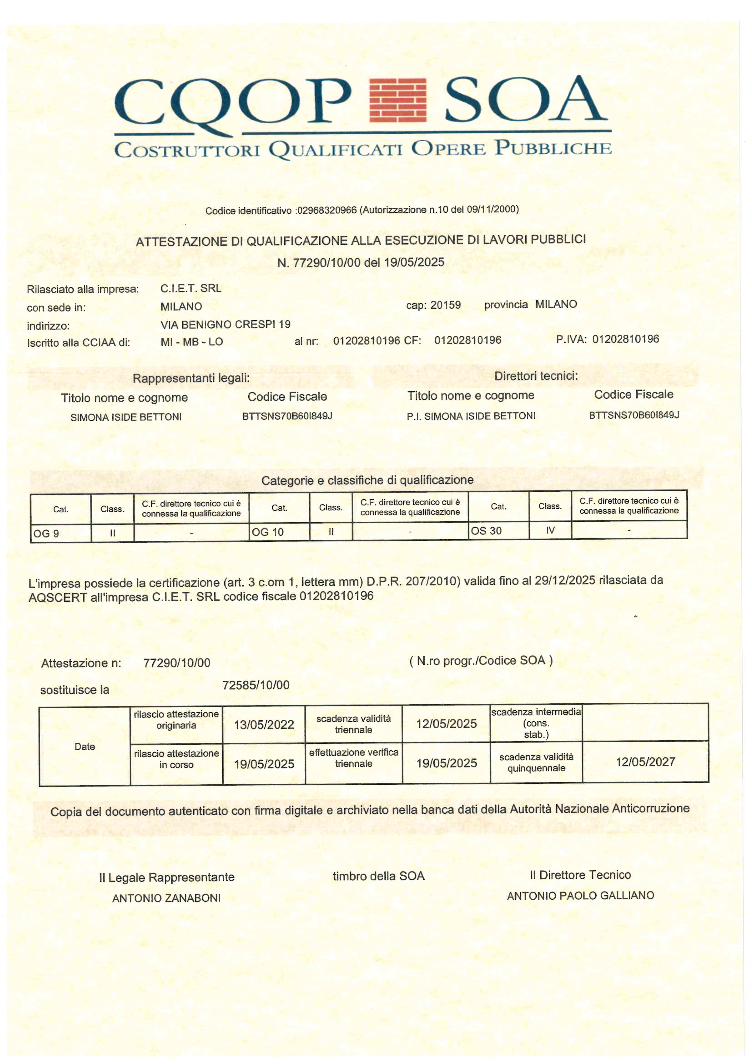 Certificato SOA